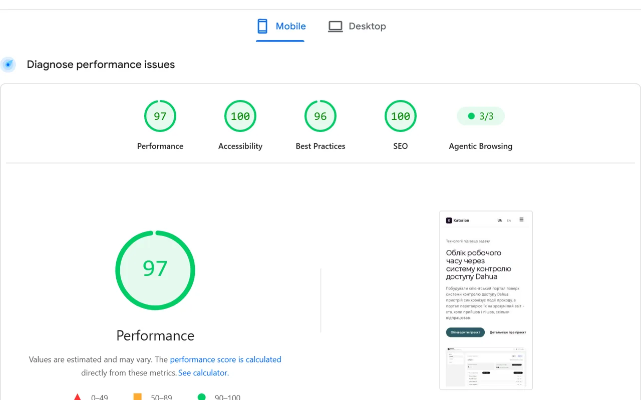 A slow website: how we got katorion.io to 95+ in Lighthouse